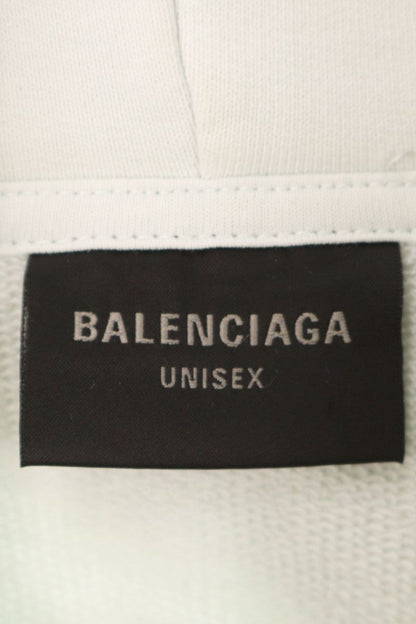 BALENCIAGA Distressed Logo Print Hoodie White Size M