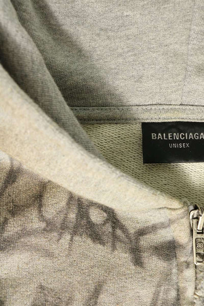 BALENCIAGA Skater Graphic Distressed Zip Hoodie Gray Size XS