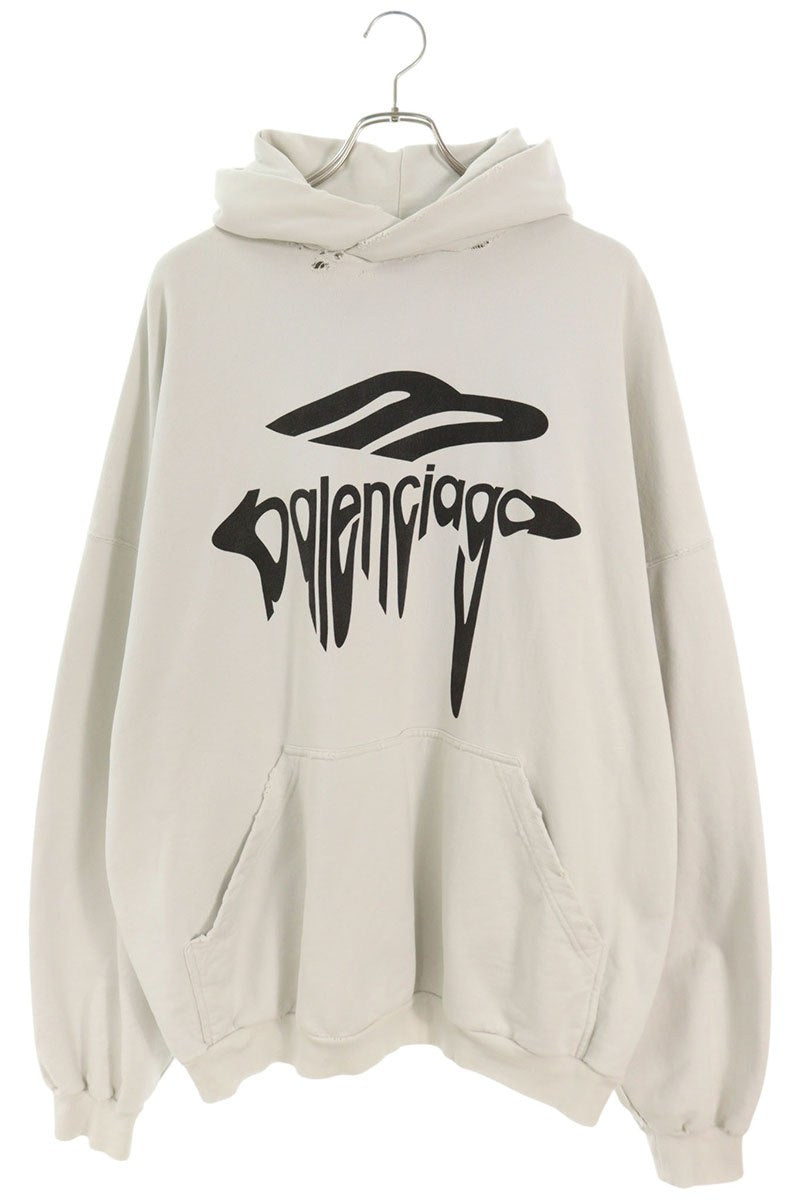 BALENCIAGA 25SS Distressed Logo Pullover Hoodie Multi Size S