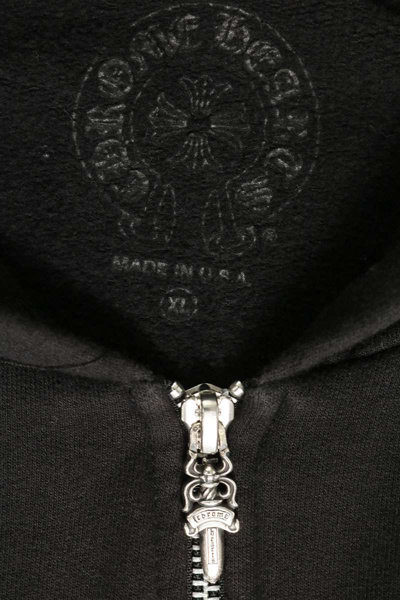 Chrome Hearts Vertical Logo Arm Zip Hoodie Black Size XL