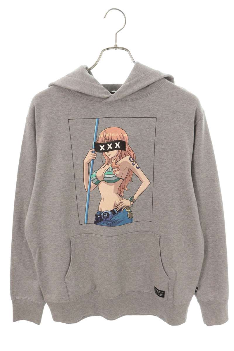 GOD SELECTION XXX Character Print Cotton Hoodie Gray Size L