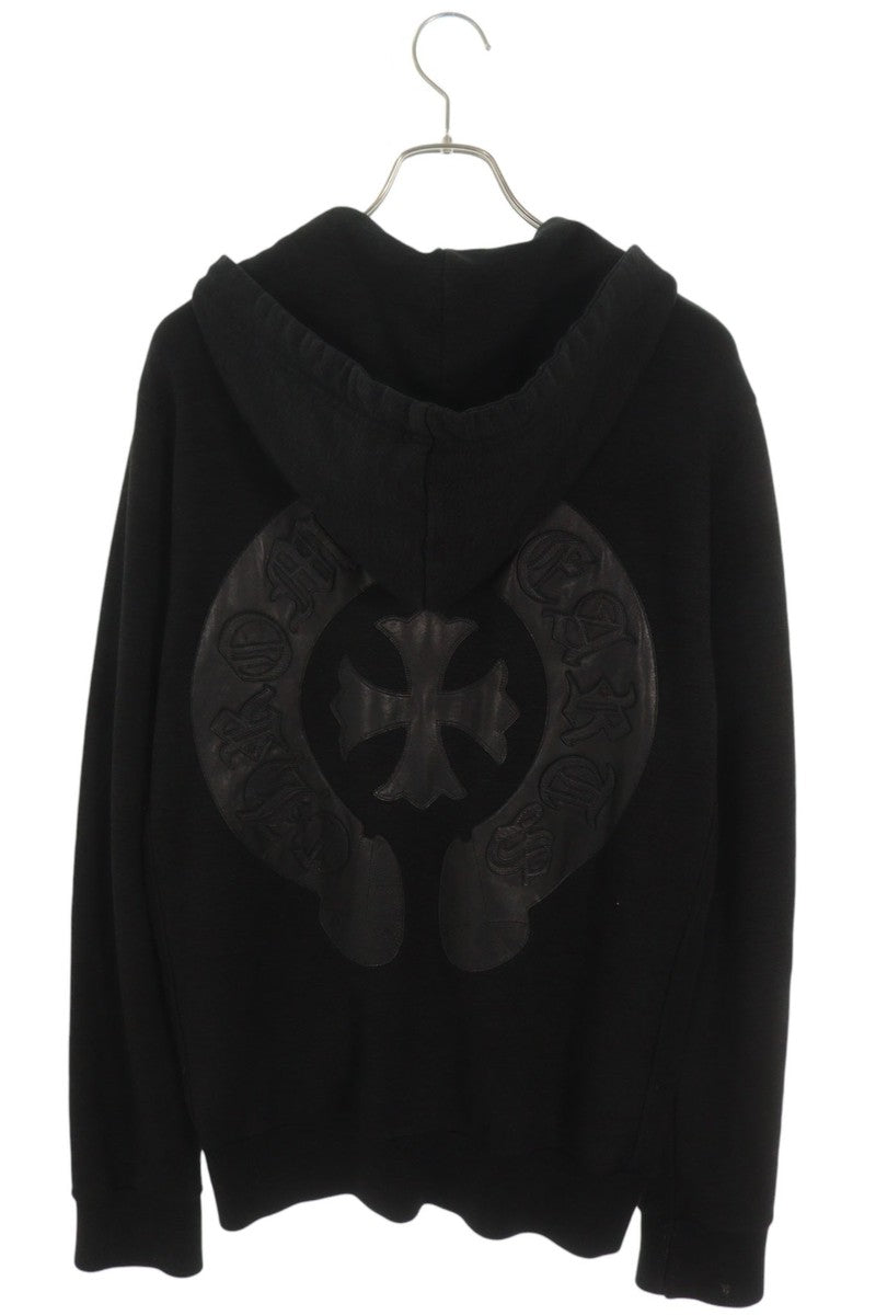 Chrome Hearts SWTSHRT HD ZIP HRSSHE LTHR Hoodie Black Size L