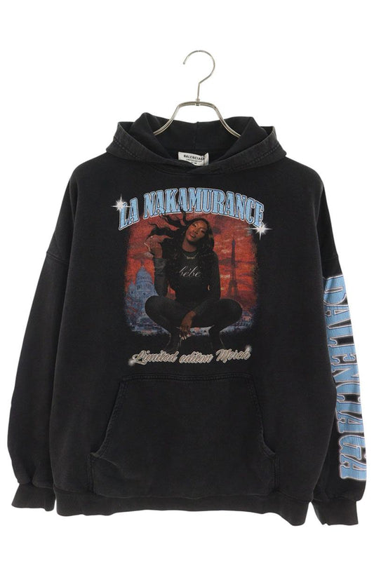 BALENCIAGA 22SS Graphic Print Cotton Hoodie Black Size 1