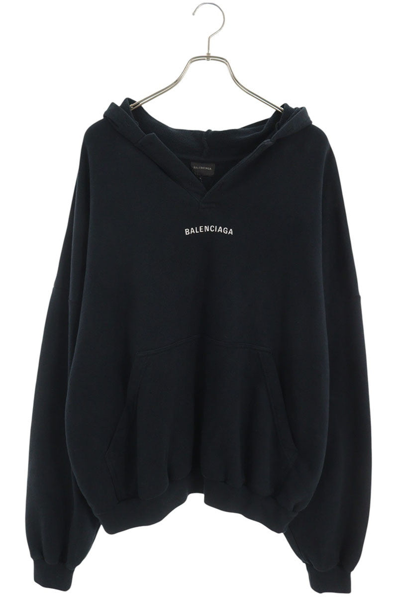 BALENCIAGA 25AW Logo Embroidered Polo Hoodie Black Size XS