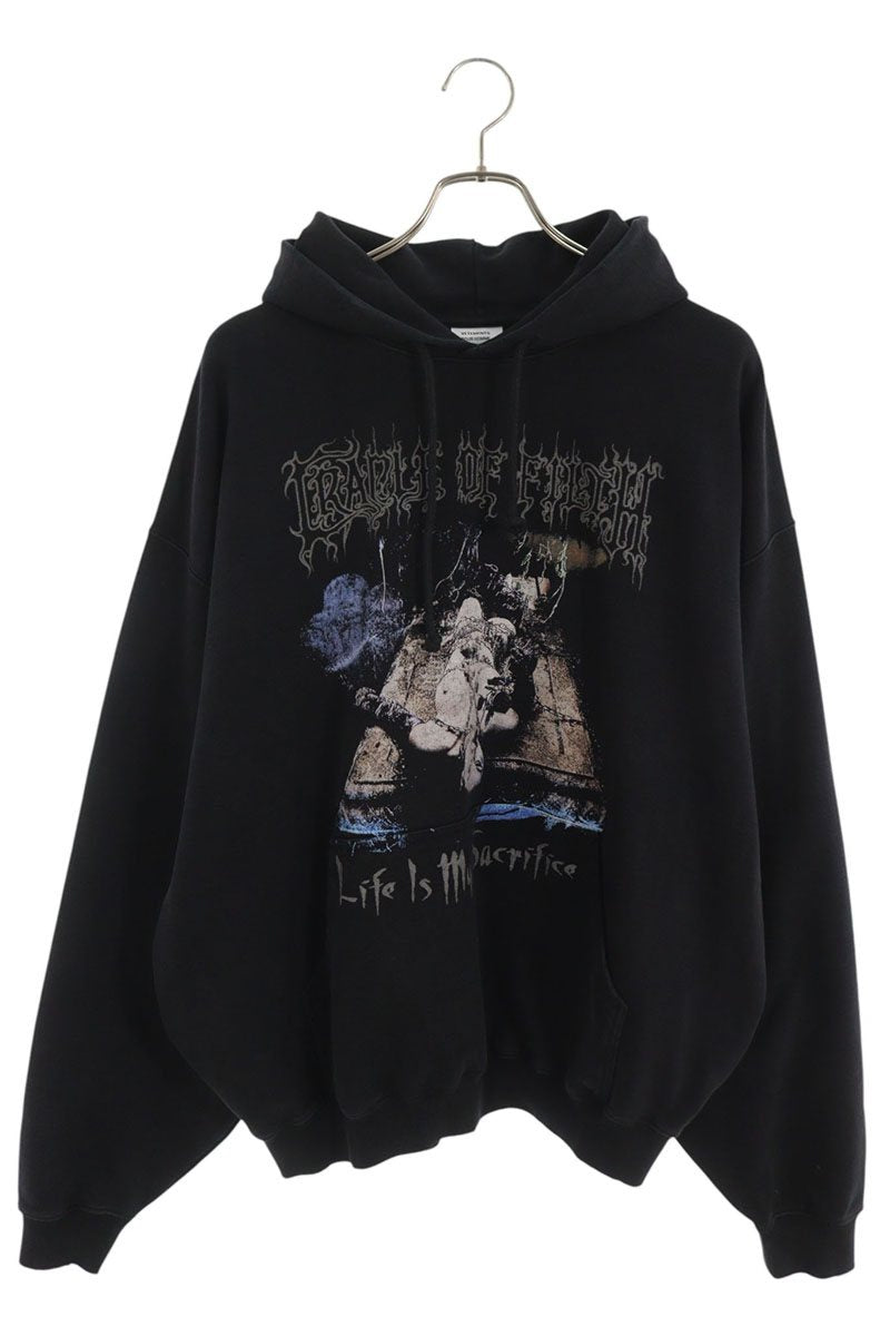 VETEMENTS AW26 COF Print Cotton Pullover Hoodie Black Size S