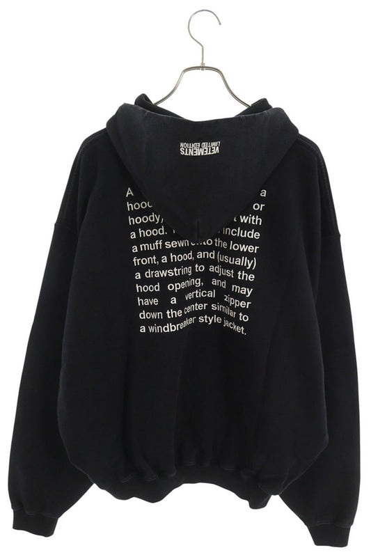 VETEMENTS 26AW Lettering Zip-Up Hoodie Black Size S