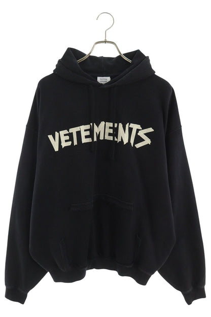 VETEMENTS 26AW Logo Distressed Cotton Hoodie Black Size S