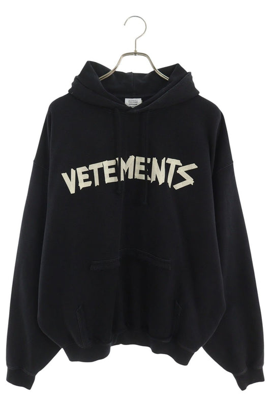 VETEMENTS 26AW Logo Distressed Cotton Hoodie Black Size S