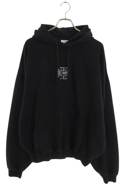VETEMENTS 26AW Biker Cross Logo Pullover Hoodie Black Size L