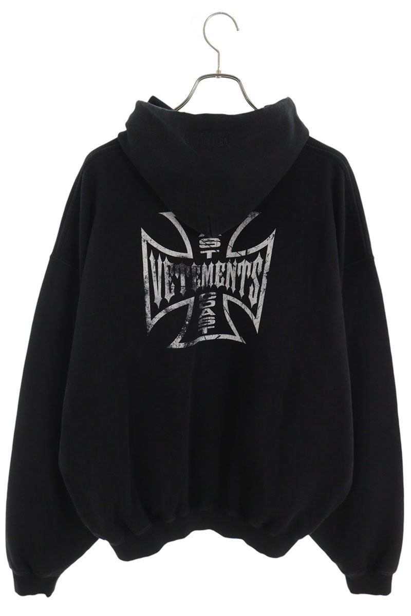 VETEMENTS 26AW Biker Cross Logo Pullover Hoodie Black Size L