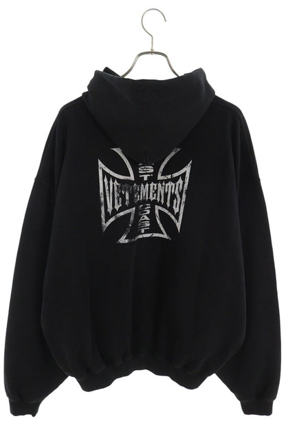 VETEMENTS 26AW Biker Cross Logo Pullover Hoodie Black Size L