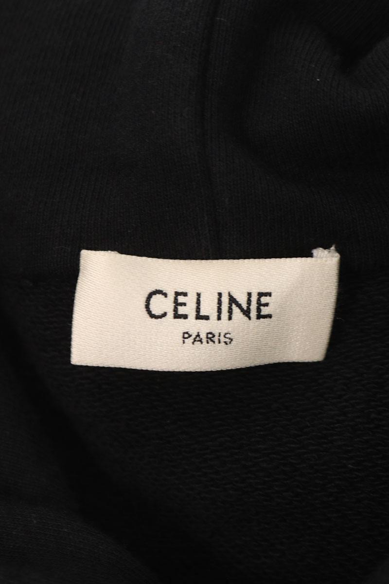 CELINE Black Logo Drawstring Pullover Hoodie Size XL