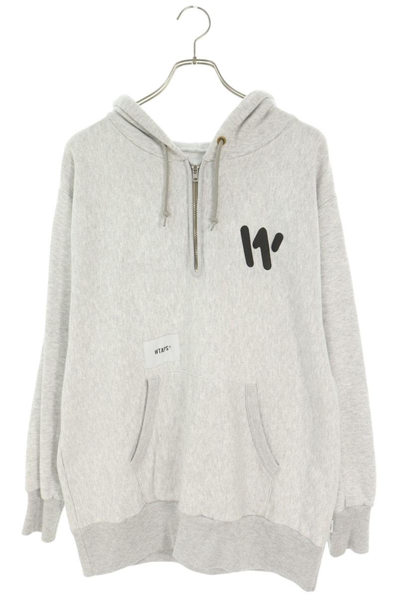 WTAPS Logo Print Half-Zip Hoodie Gray Size 1