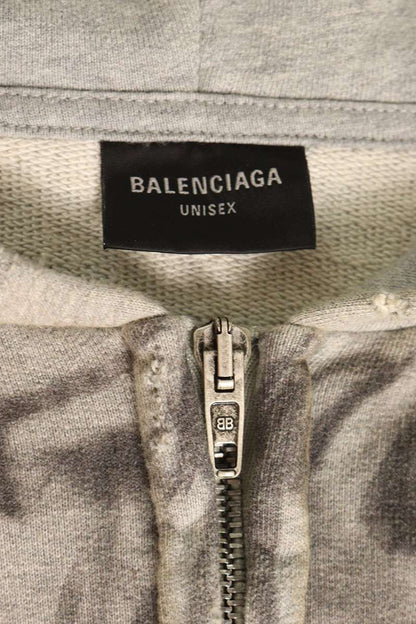 BALENCIAGA Skater Graphic Distressed Zip Hoodie Gray Size XL