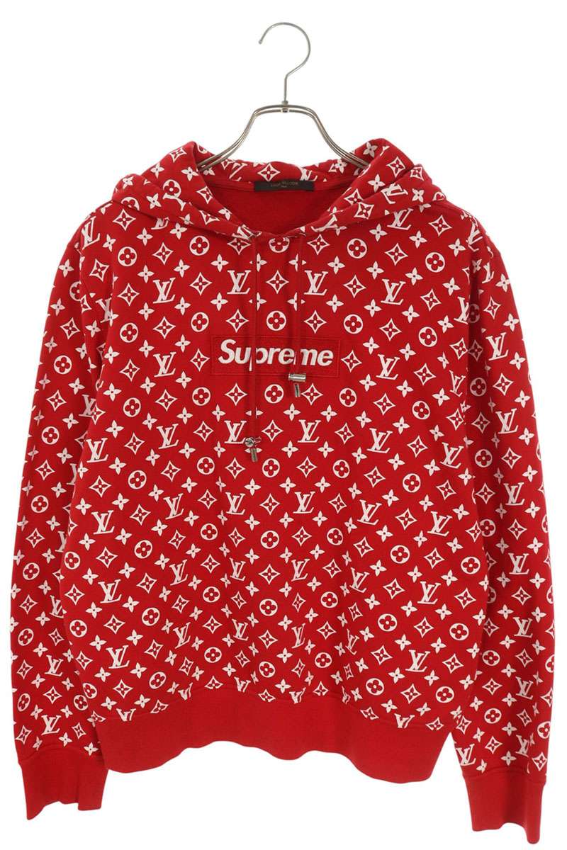 LOUISVUITTON x SUPREME x LV Box Logo Monogram Hoodie Red/White Size L