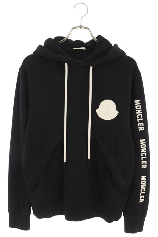 MONCLER MAGLIA Logo Patch Cotton Hoodie Black Size M