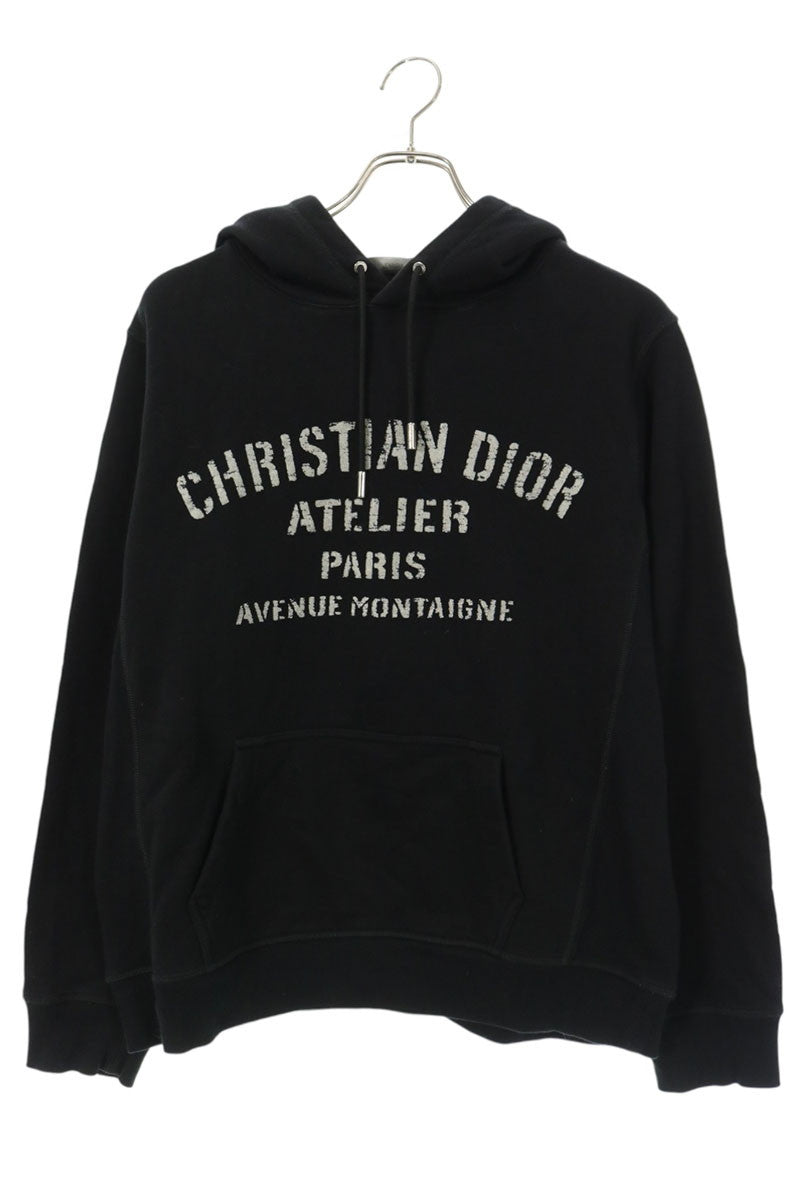 DIOR Atelier Logo Print Cotton Hoodie Black Size M