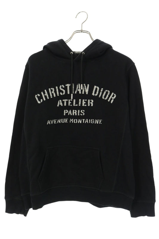 DIOR Atelier Logo Print Cotton Hoodie Black Size M