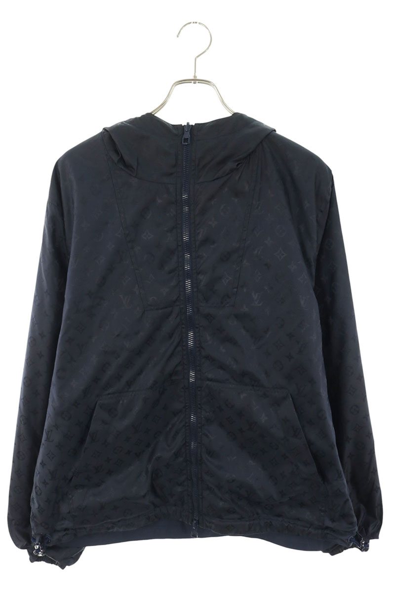 LOUISVUITTON Monogram Reversible Nylon Hoodie Navy Size 50