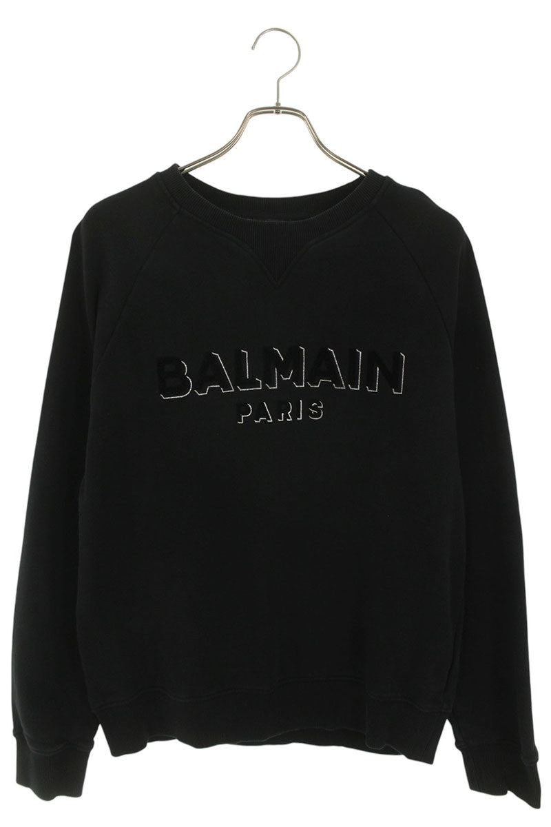 BALMAIN Flocked Logo Crewneck Sweatshirt Black Size L