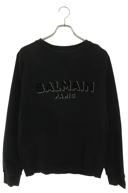 BALMAIN Flocked Logo Crewneck Sweatshirt Black Size L