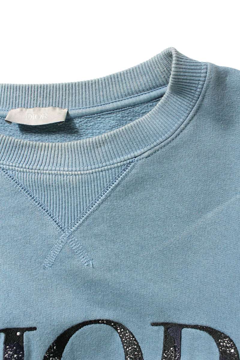 DIOR Logo Embroidered Oversized Crewneck Lt Blue Size S