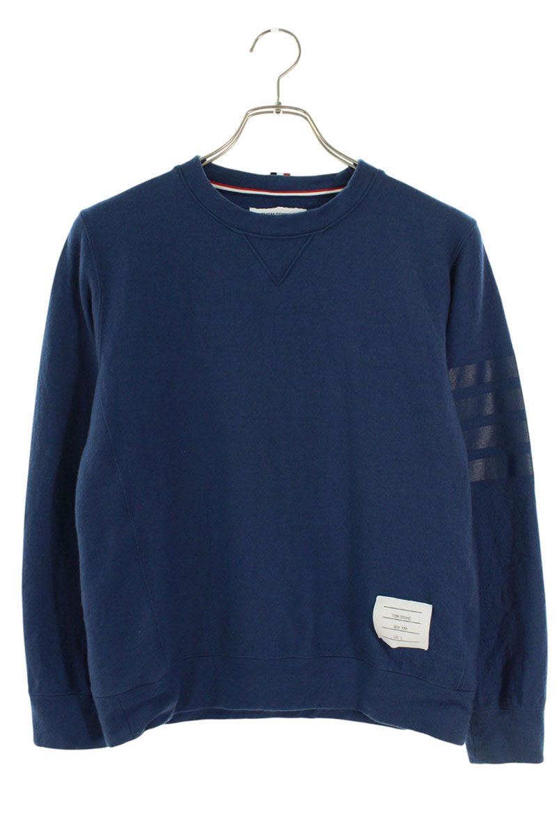 THOM BROWNE 4-Bar Wool Crewneck Sweatshirt Blue Size 2