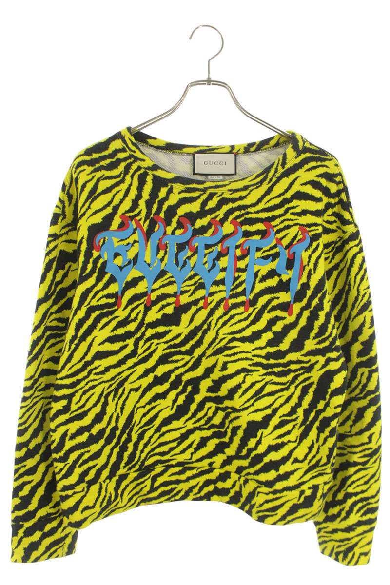 GUCCI Animal Print Cotton Sweatshirt Yellow Size XS