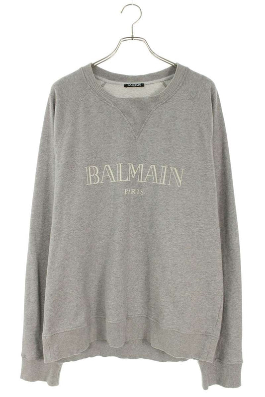 Balmain Logo Print Crewneck Sweatshirt Gray Size XXL