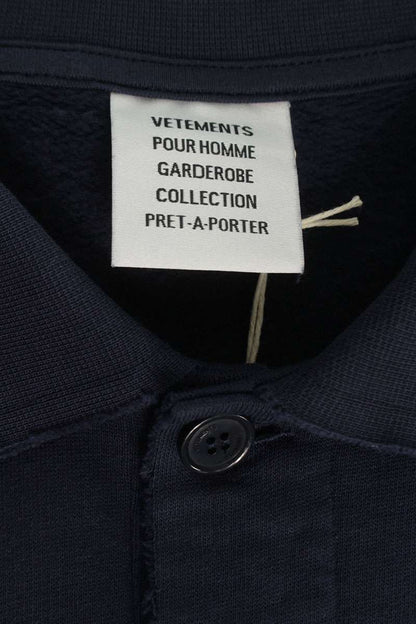 VETEMENTS 26SS Distressed Logo Polo Sweatshirt Navy Size S