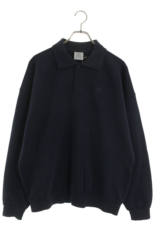 VETEMENTS 26SS Distressed Logo Polo Sweatshirt Navy Size M