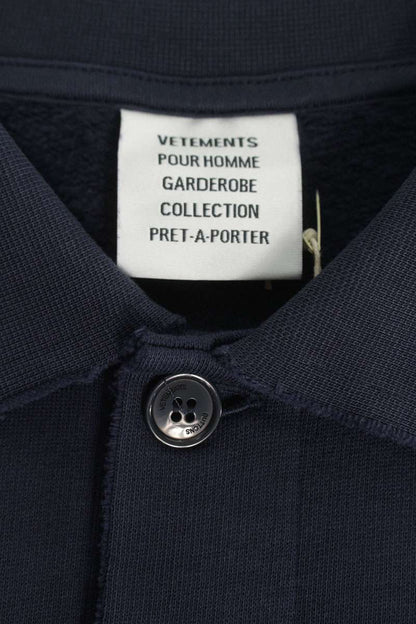 VETEMENTS 26SS Distressed Logo Polo Sweatshirt Navy Size M