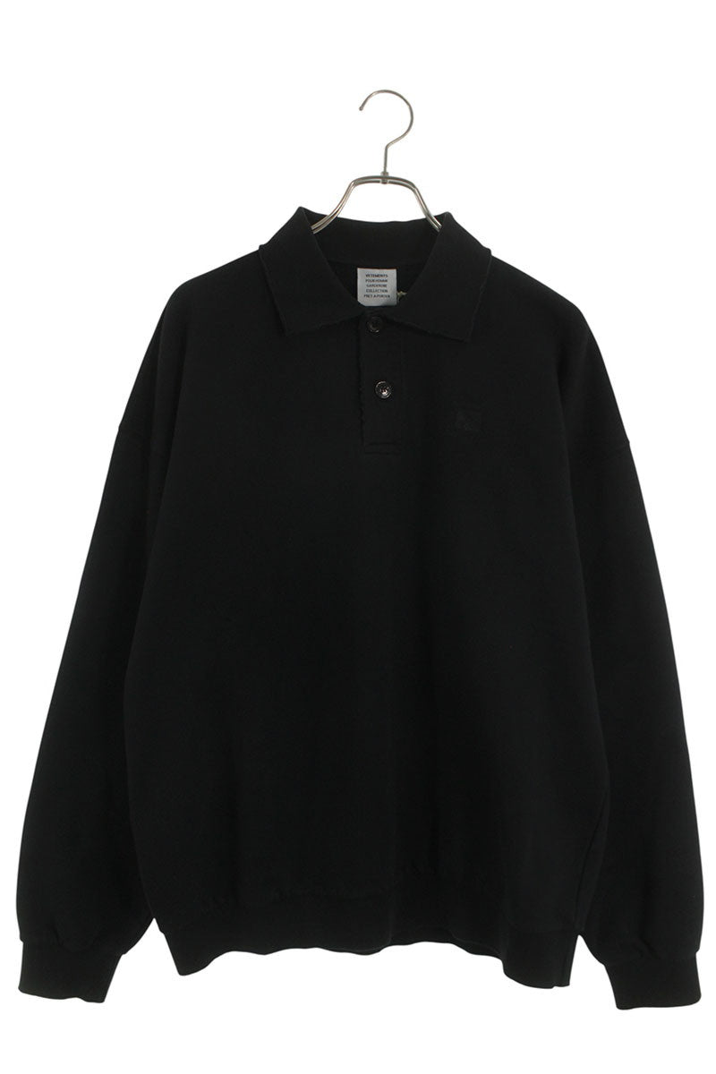 VETEMENTS 26SS Distressed Logo Polo Sweatshirt Black Size S
