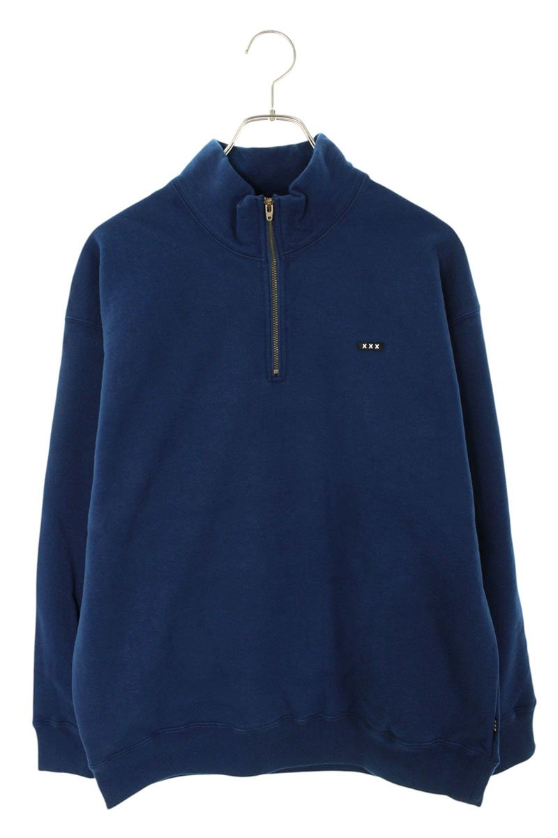 GOD SELECTION XXX Navy Cotton Half-Zip Sweatshirt Size M