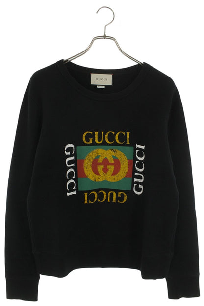 GUCCI Vintage Logo Print Crewneck Sweatshirt Black Size XS