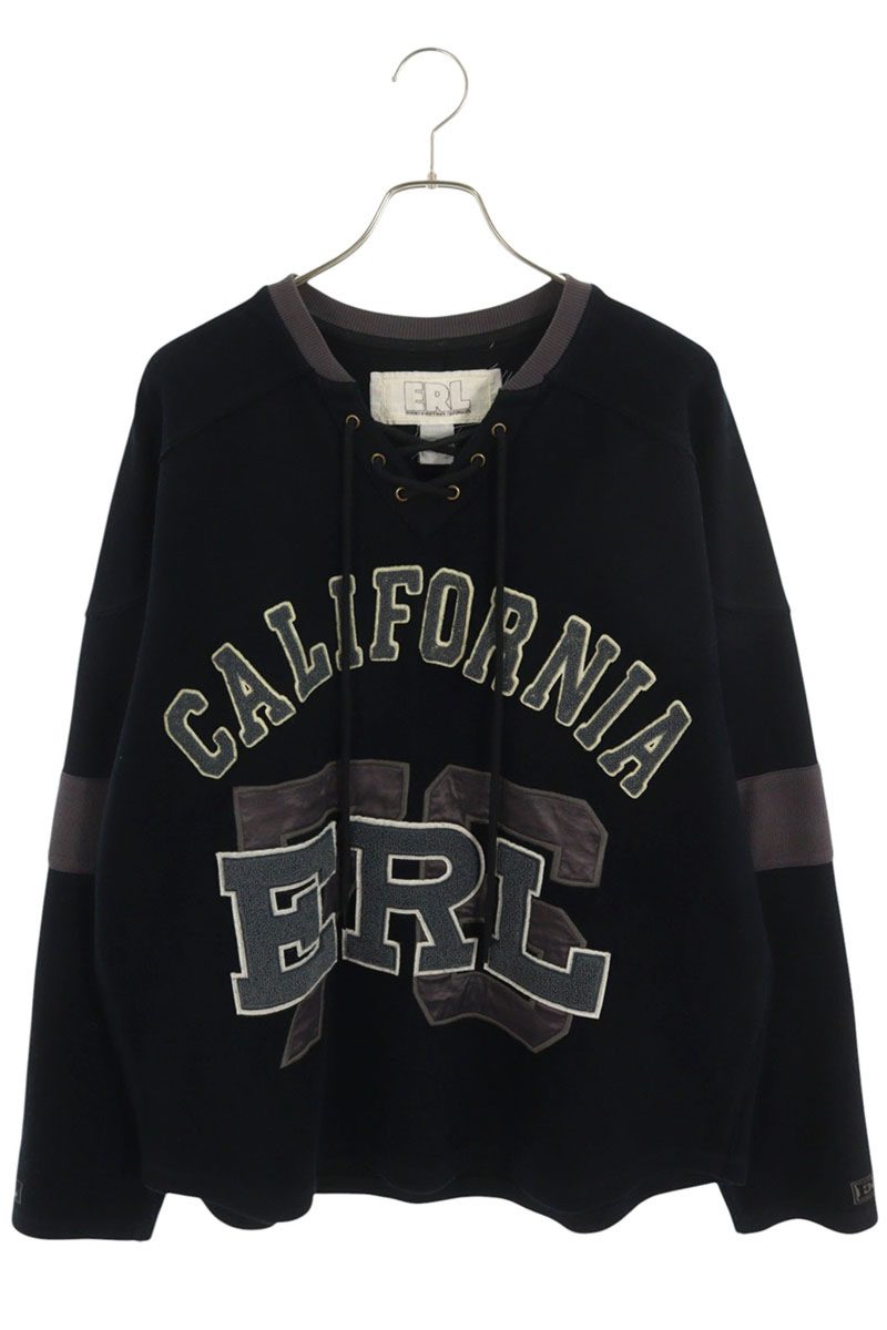 ERL Lace-Up Logo Cotton Sweatshirt Black Size S