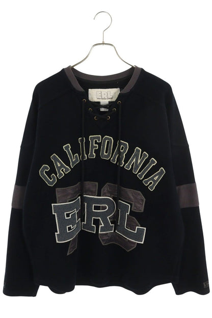 ERL Lace-Up Logo Cotton Sweatshirt Black Size S