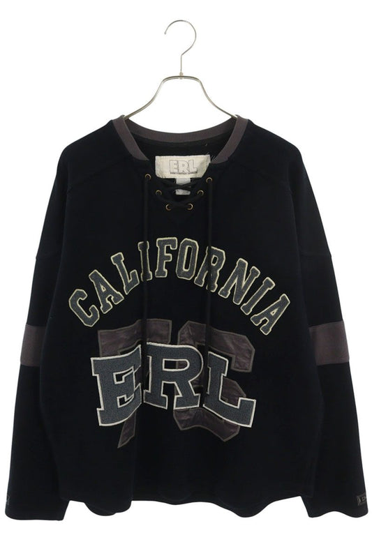 ERL Lace-Up Logo Cotton Sweatshirt Black Size S