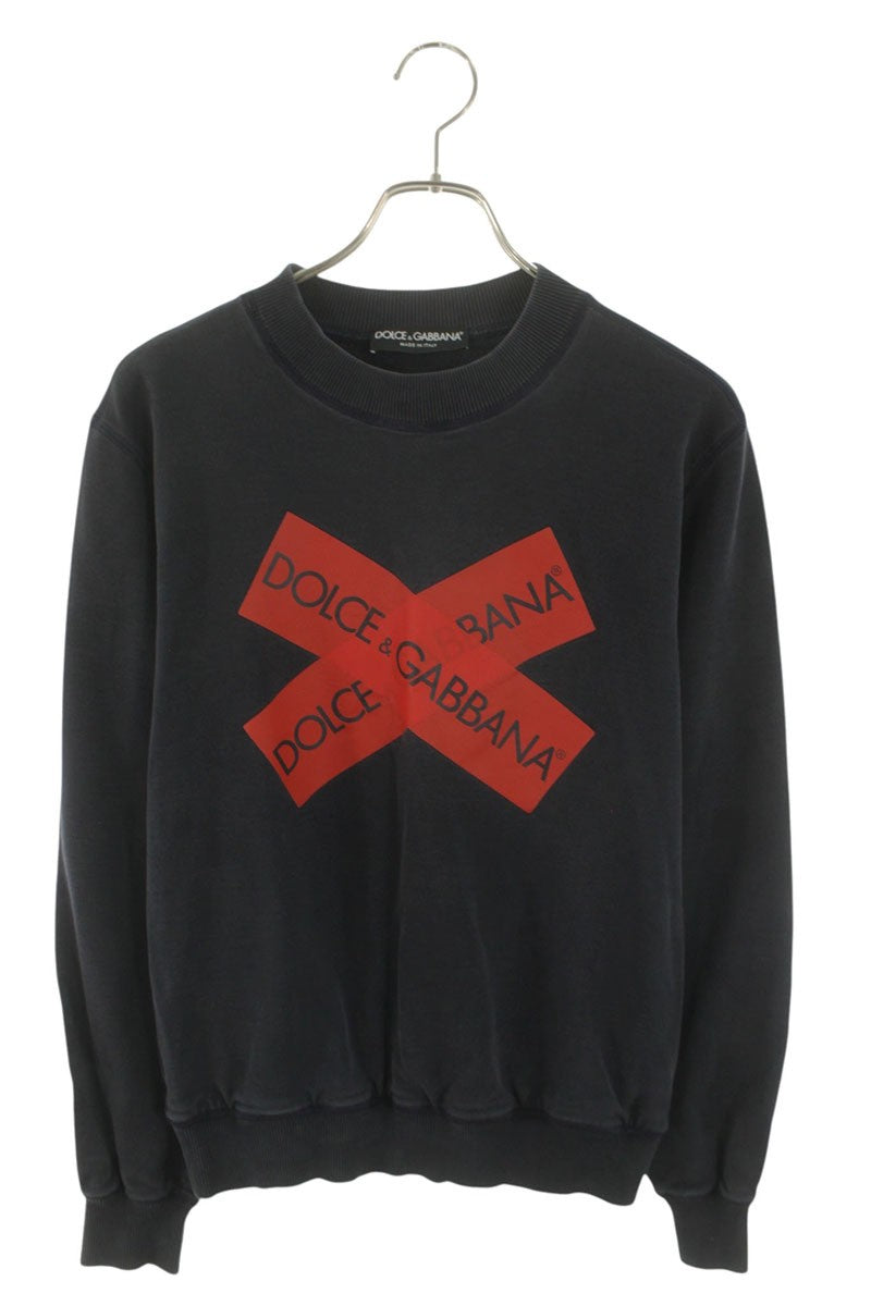 DOLCE & GABBANA Tape Logo Cotton Sweatshirt Navy Red Size S