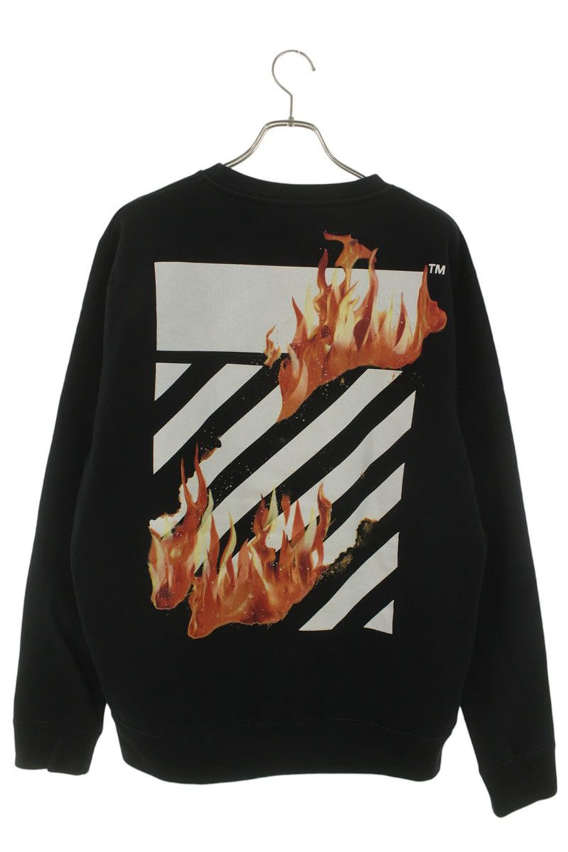 OFF-WHITE Fire Print Cotton Sweatshirt Black Size M