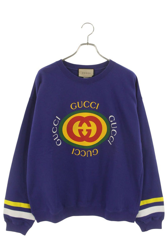 GUCCI 23AW Front Logo Print Cotton Blend Sweatshirt Size L