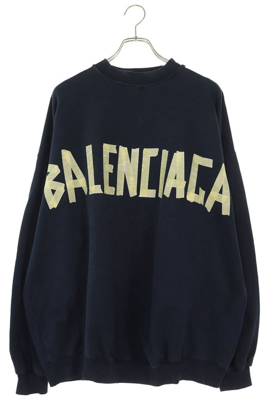 Balenciaga Distressed Taped Logo Sweatshirt Navy Size XS