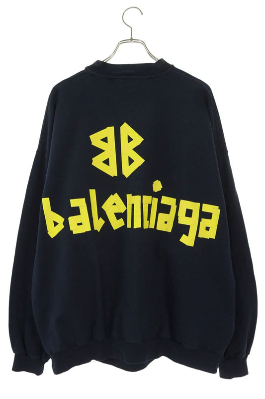 Balenciaga Distressed Taped Logo Sweatshirt Navy Size XS