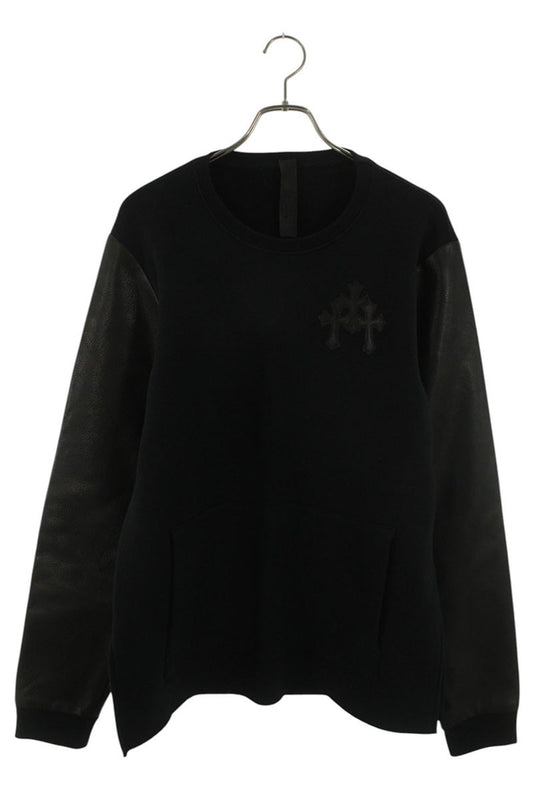 Chrome Hearts Cross Patch Leather Sleeve Sweatshirt Size L