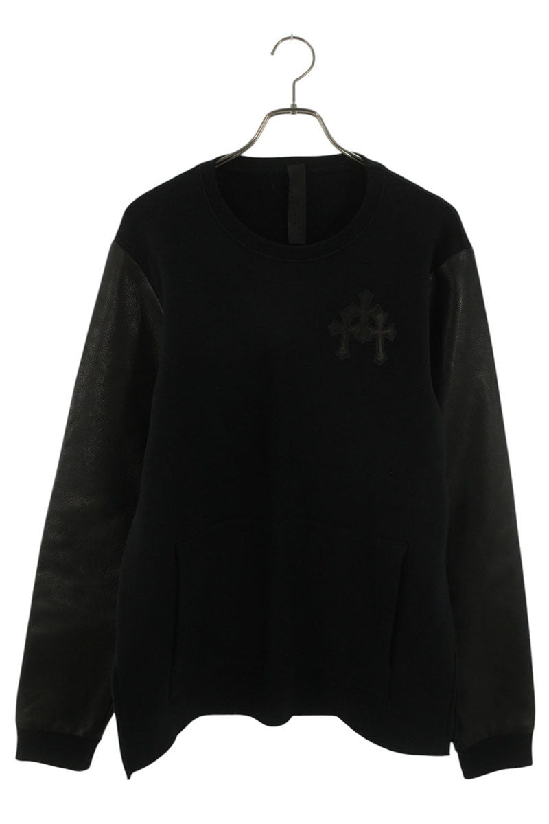 Chrome Hearts Cross Patch Leather Sleeve Sweatshirt Size L