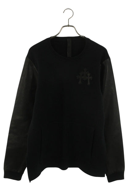 Chrome Hearts Cross Patch Leather Sleeve Sweatshirt Size L