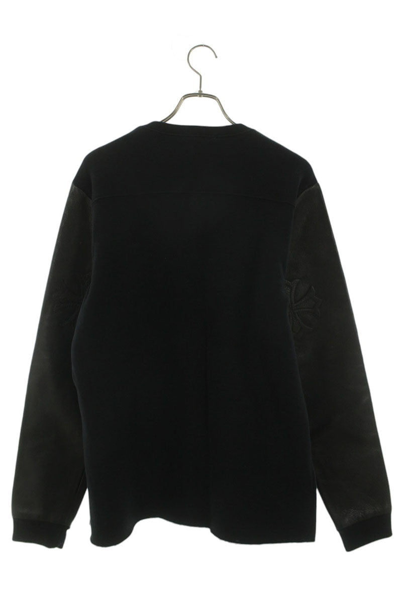 Chrome Hearts Cross Patch Leather Sleeve Sweatshirt Size L