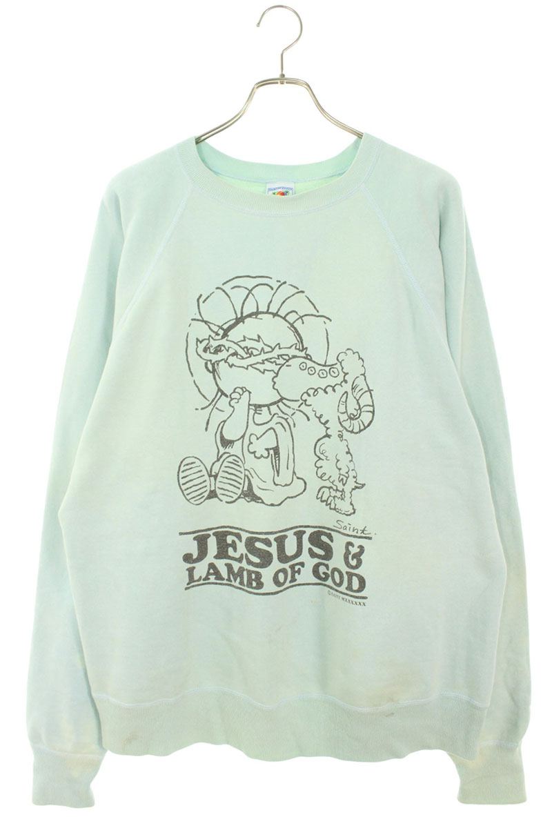 Saint Michael Vintage JESUS Print Sweatshirt Blue Size XL