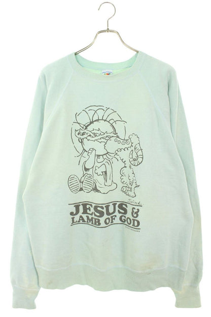 Saint Michael Vintage JESUS Print Sweatshirt Blue Size XL