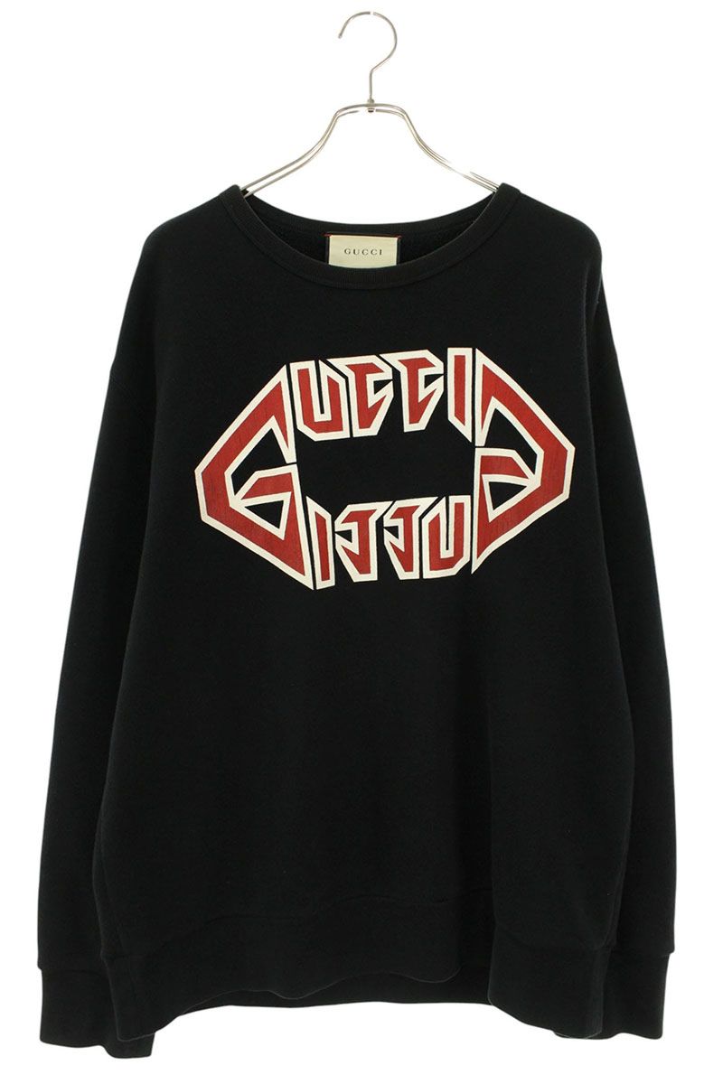 GUCCI Logo Print Cotton Sweatshirt Black/Red Size L